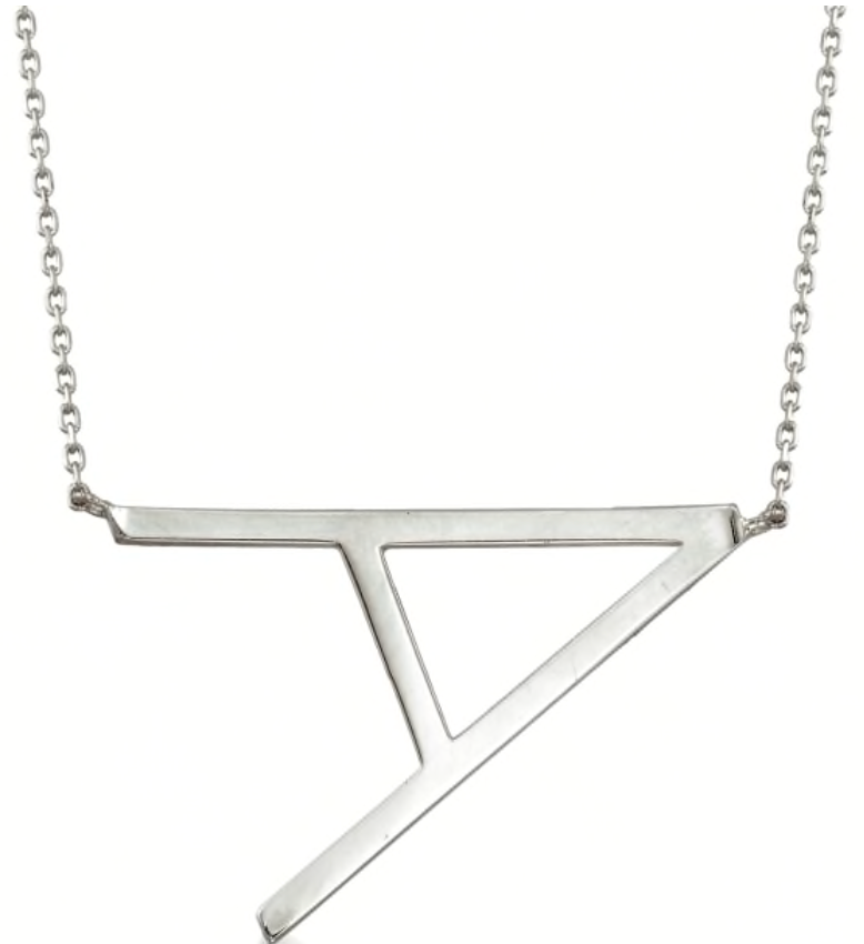 Large Single Sideways Silver Initial Necklace - 