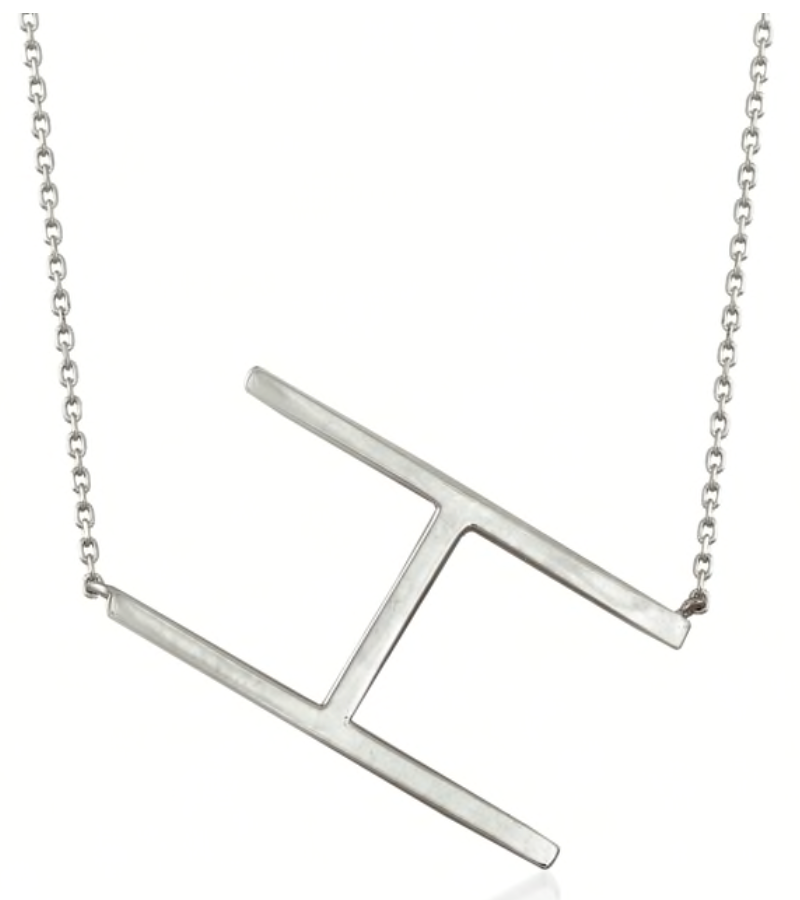 Large Single Sideways Silver Initial Necklace - 